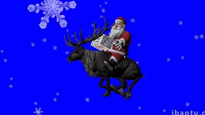 抠像素材圣诞老人骑着鹿行走合成素材