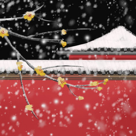 冬季下雪墙面树枝元素小动画GIF动图