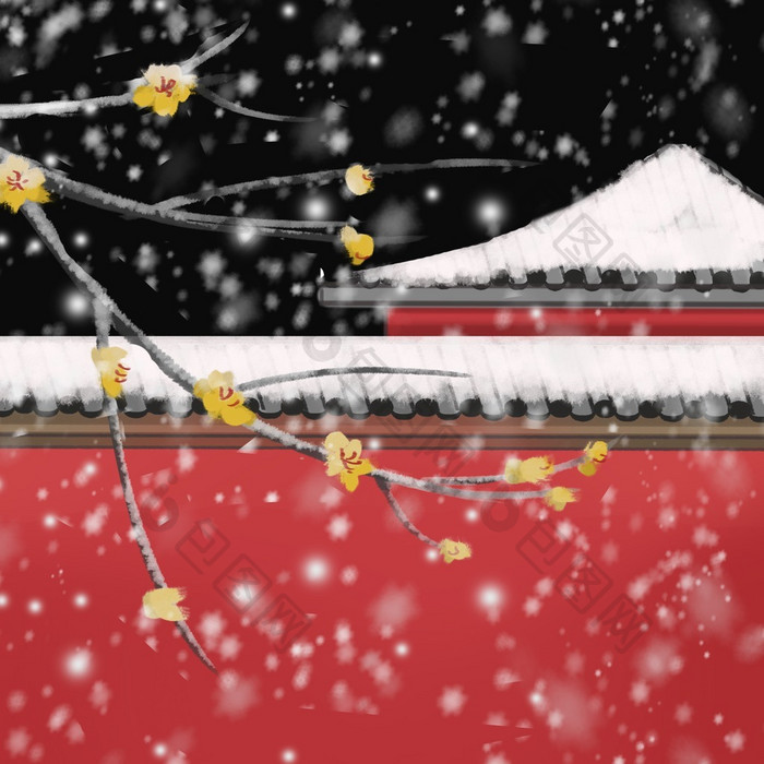 冬季下雪墙面树枝元素小动画GIF动图