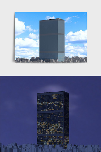 商务风蓝色城市建筑高楼C4D模型图片