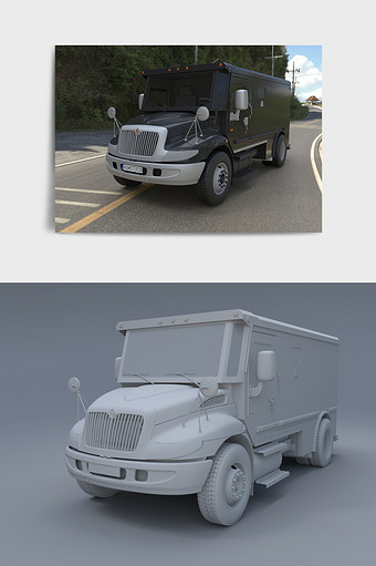 黑色面包车货车C4D模型图片