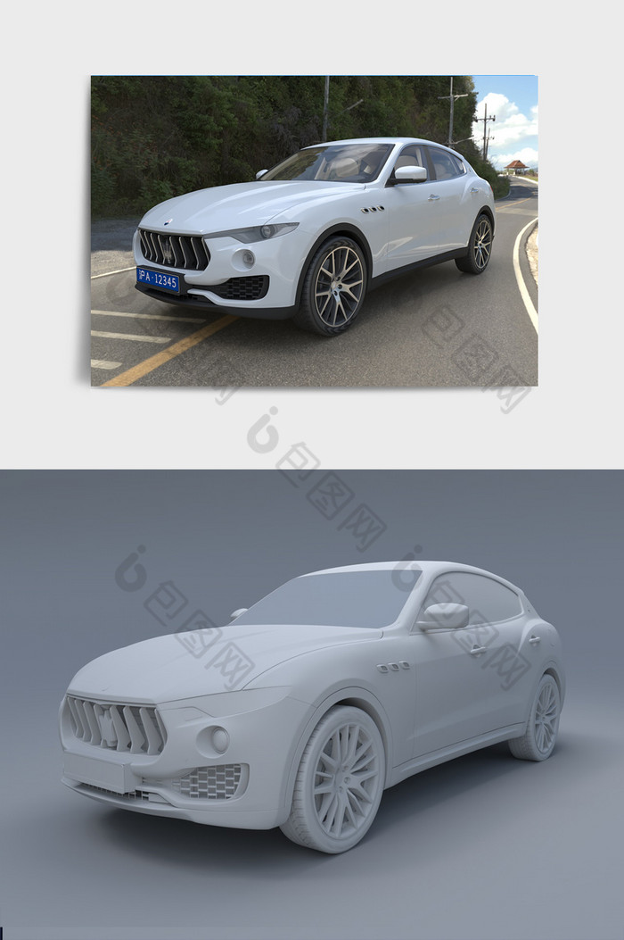 白色玛莎拉蒂豪华轿车汽车C4D模型图片图片