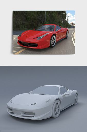 红色法拉利跑车汽车C4D模型图片