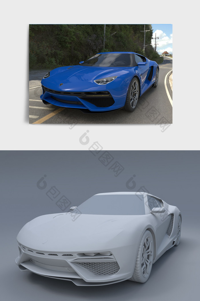 蓝色兰博基尼高端跑车C4D模型