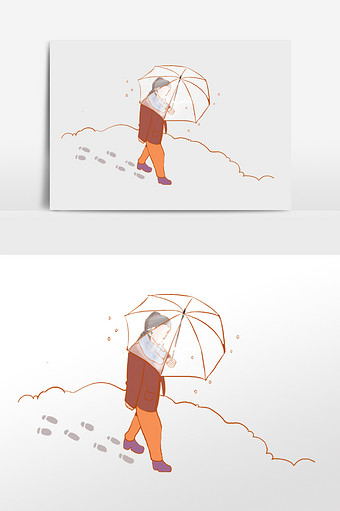 冬天下雪脚印雪中散步