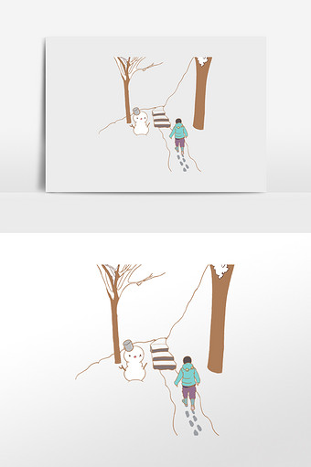 冬天下雪雪景雪中散步