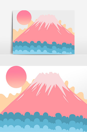 日式和风粉色富士山底边