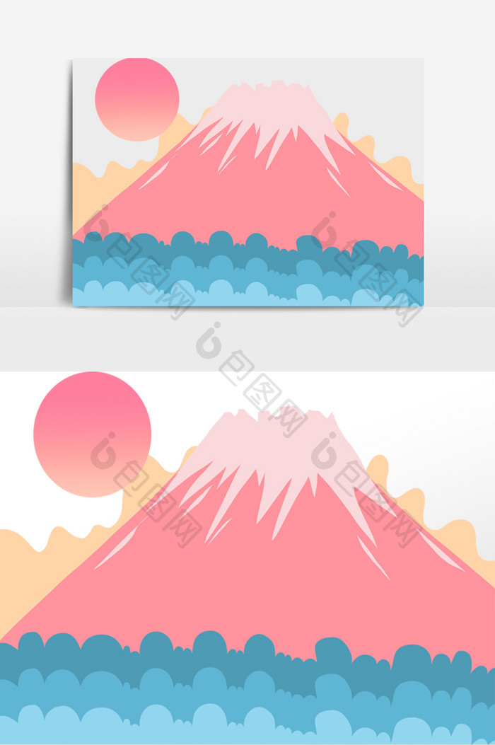 日式和风粉色富士山底边