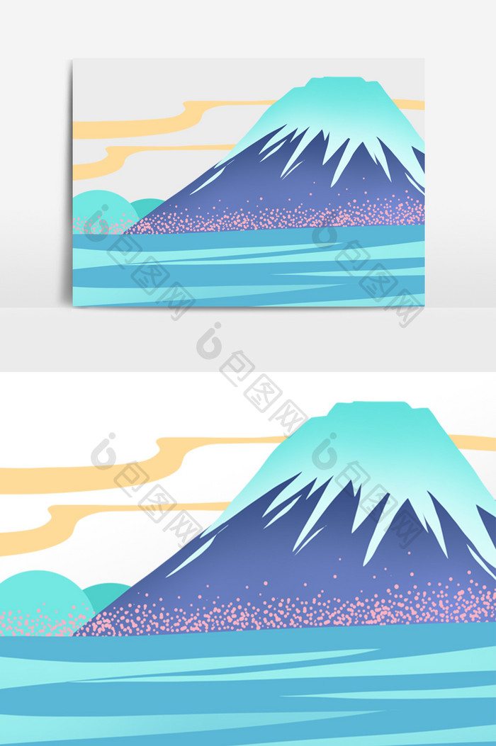 日本日式和风富士山底边