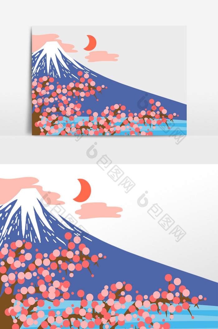日本和风樱花富士山底边