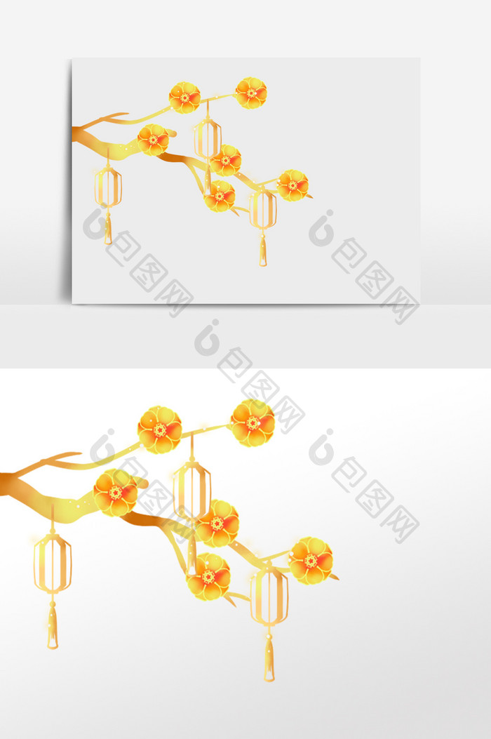 新春春节金色灯笼梅花