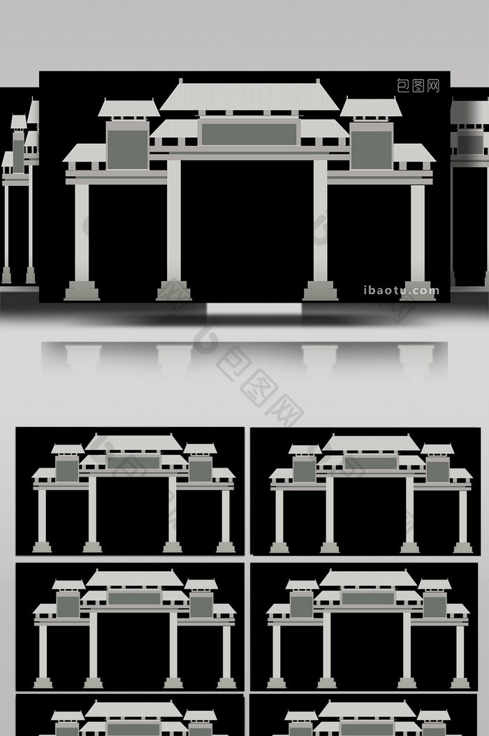 简单几何古风中国风建筑石牌坊mg动画