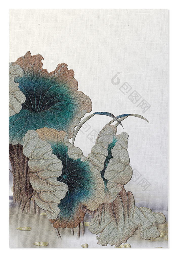 古风中华刺绣荷叶图图片