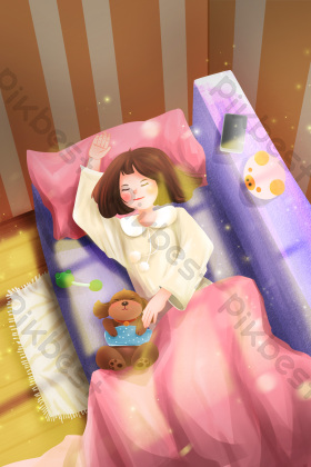 晒太阳取暖插画热闹圣诞打扮的女孩和狗狗插画冬天女孩和狗狗吃红烧肉