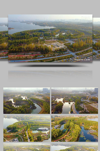 航拍郑州北龙湖湿地公园北龙湖公园绿地生态图片