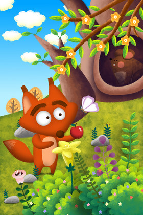 植物花草小动物插画图片