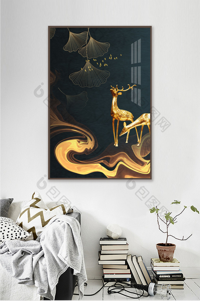 新中式麋鹿装饰画