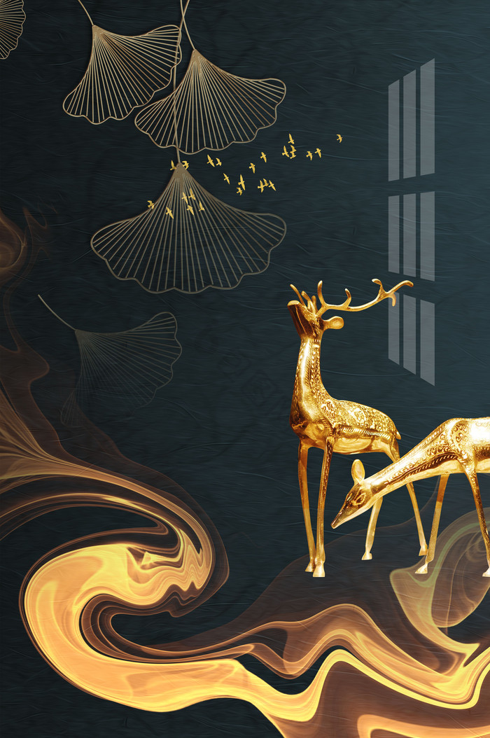 新中式麋鹿装饰画图片