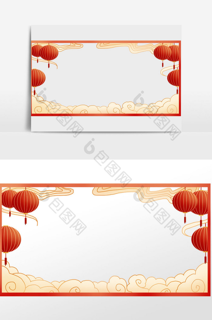 扁平风春节灯笼祥云边框