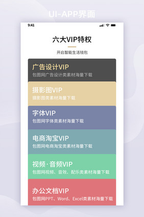 彩色VIP特权中心UI移动界面