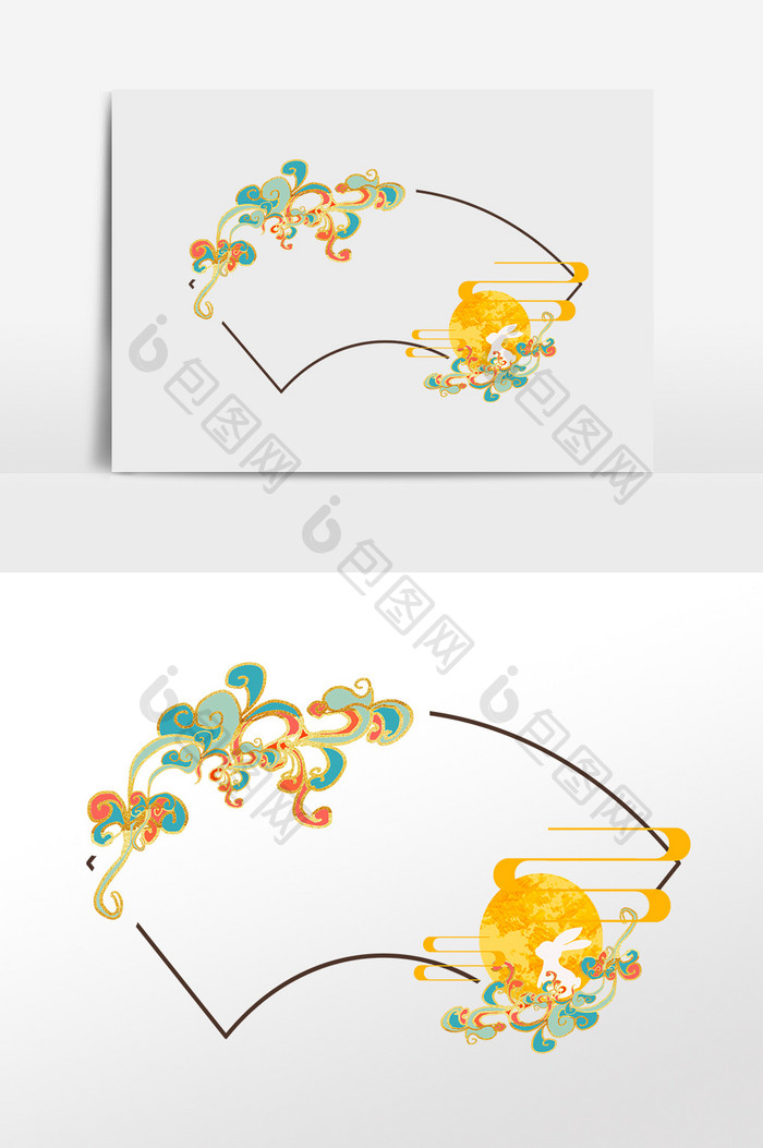 中式国潮花纹扇形边框