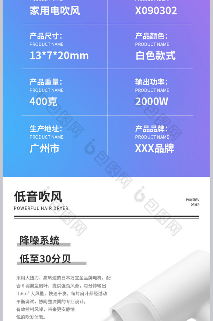家用电吹风负离子护发美发科技产品详情页