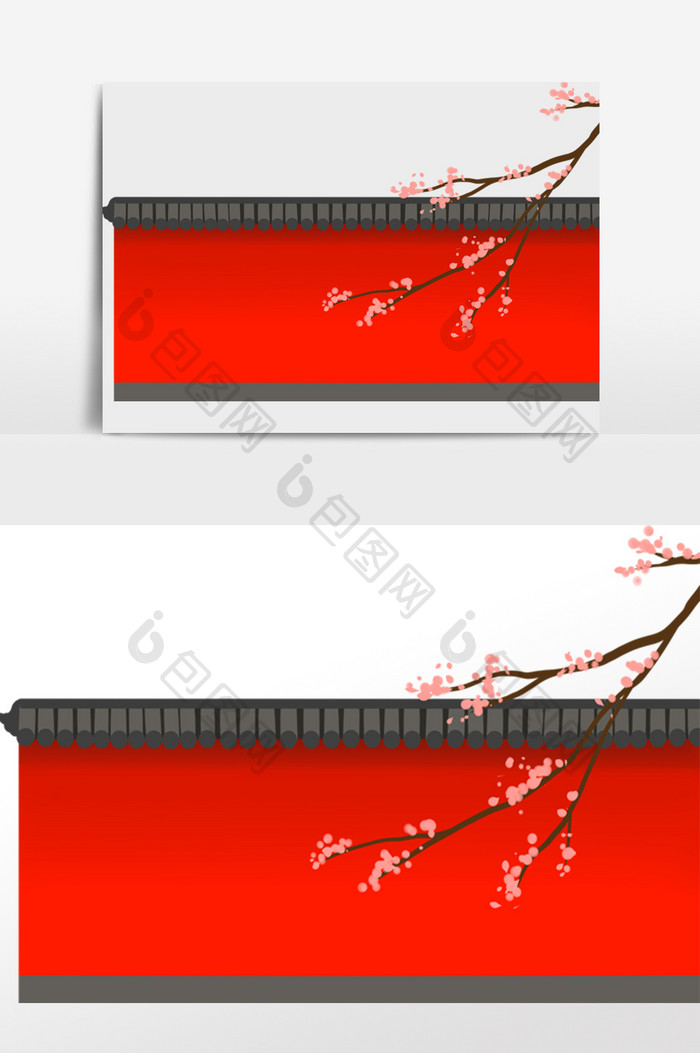 古风红墙建筑梅花枝