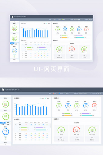 浅色数据可视化后台页面简约网页UI界面图片