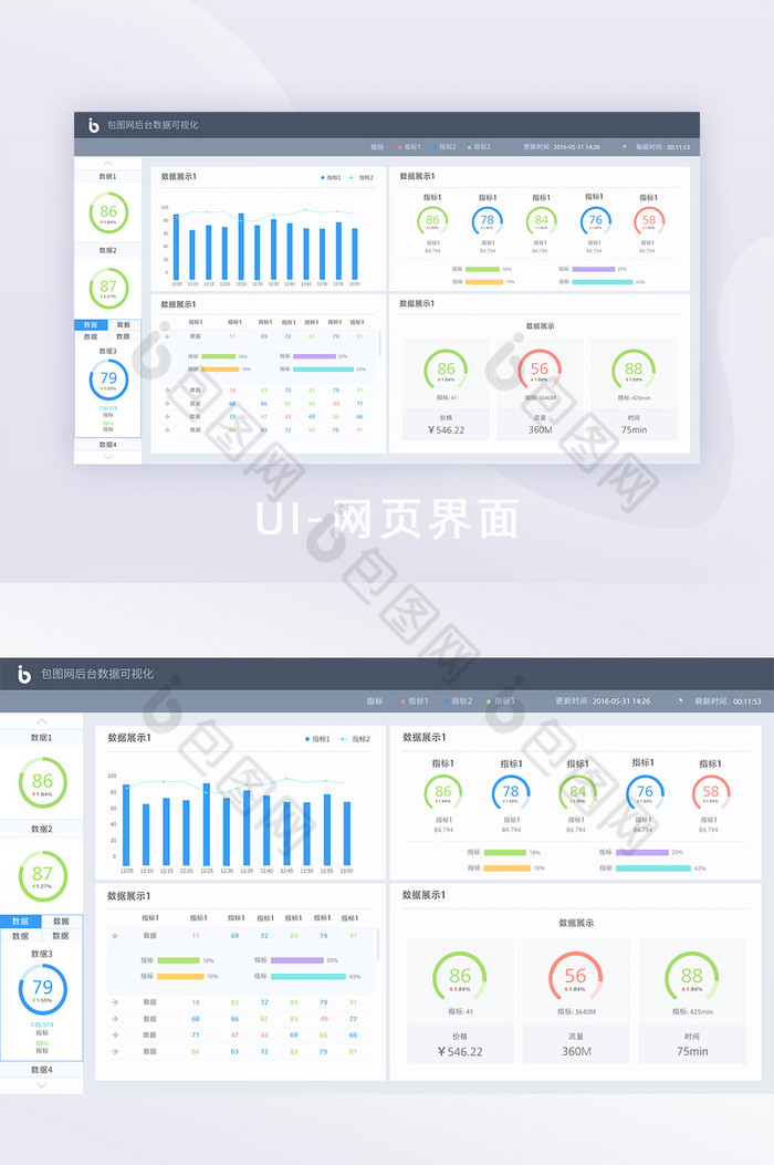 浅色数据可视化后台页面简约网页UI界面图片图片