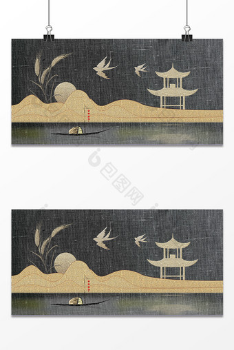古风民族传统中华刺绣山水小船背景图片