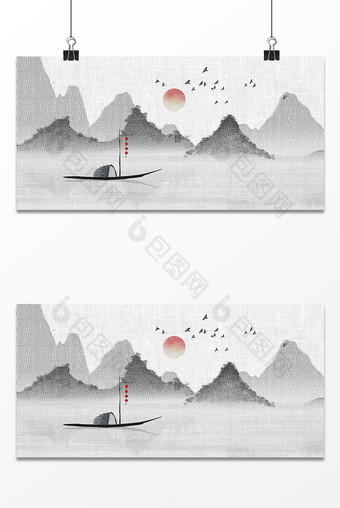 古风传统中华刺绣水墨山水背景图片