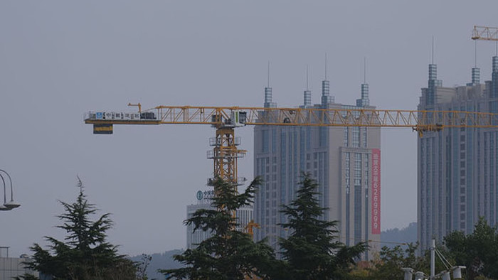 延时拍摄塔吊吊车建筑工地城市建设