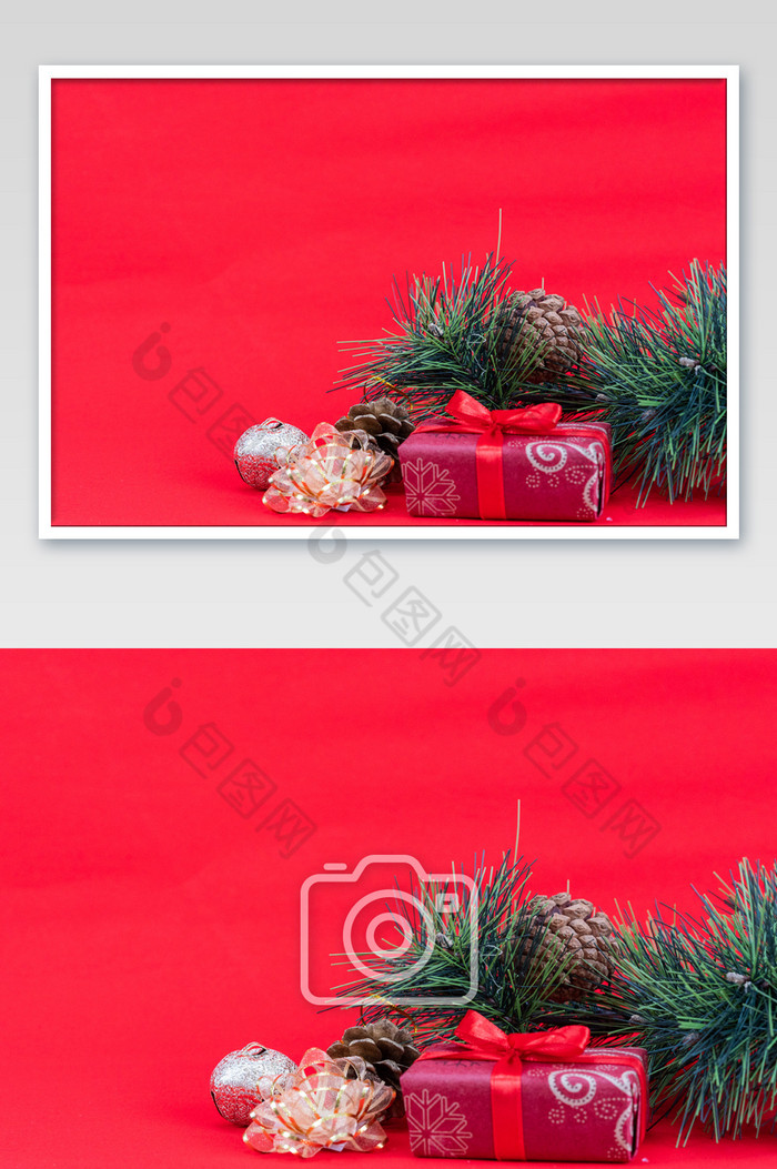 圣诞节松果和圣诞礼物图片图片
