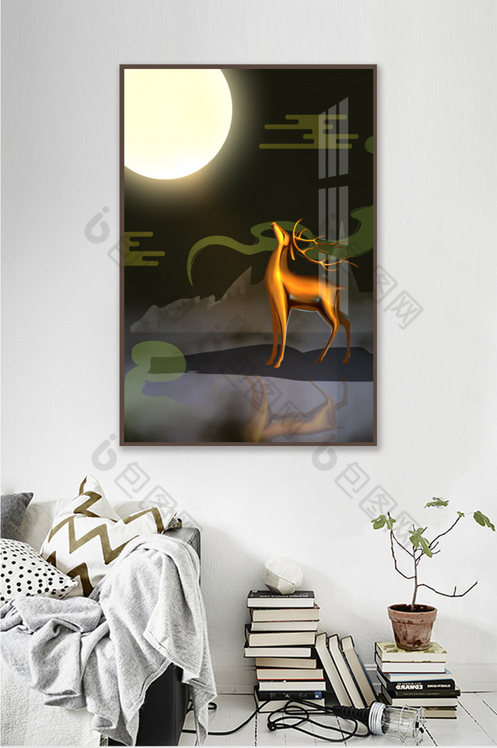 新中式鎏金麋鹿装饰画图片图片