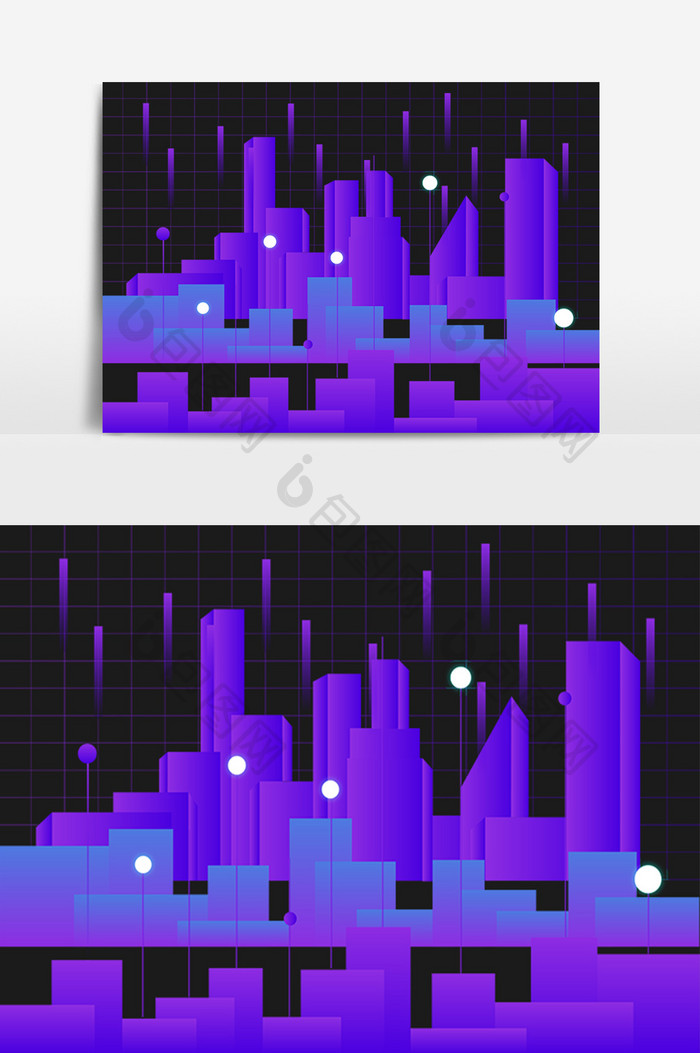 紫色科技城市建筑楼房