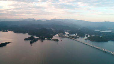 航拍杭州市淳安县千岛湖全景