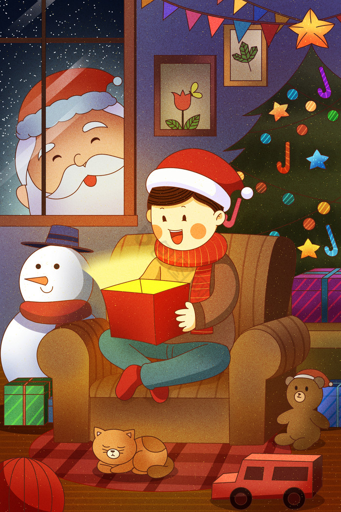 圣诞老人的礼物插画图片