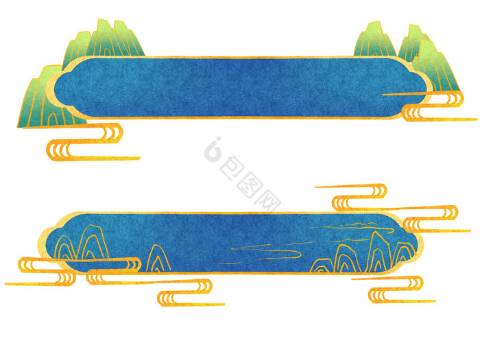烫金山水花纹标题框图片