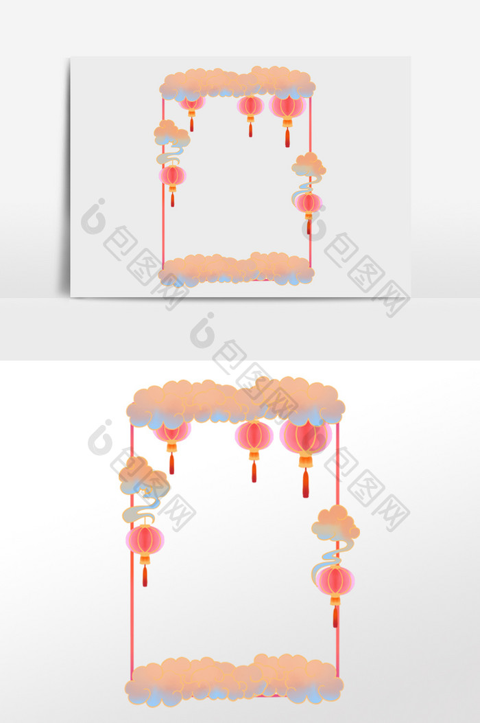 新春祥云灯笼边框