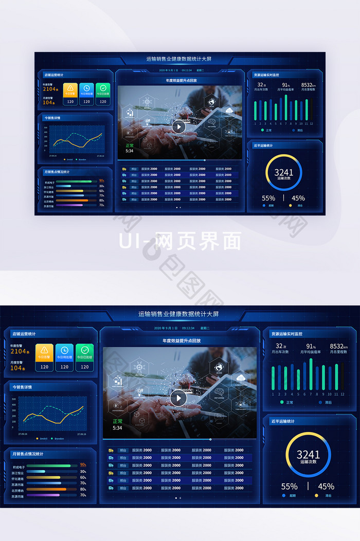深色可视化运输销售业大屏网页界面