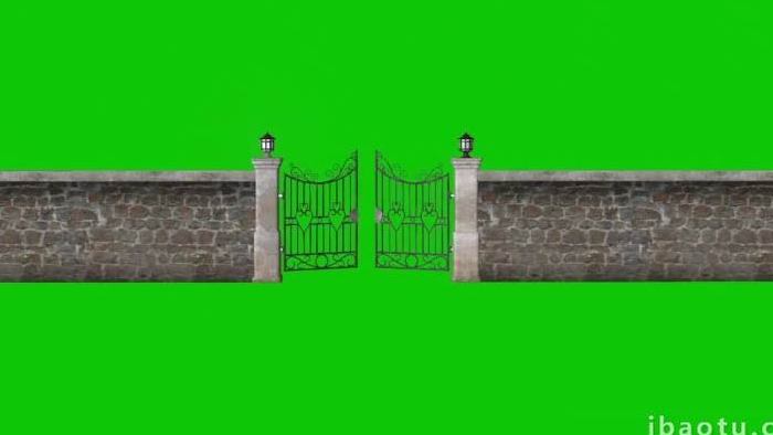 绿色抠像墙体铁门打开合成视频