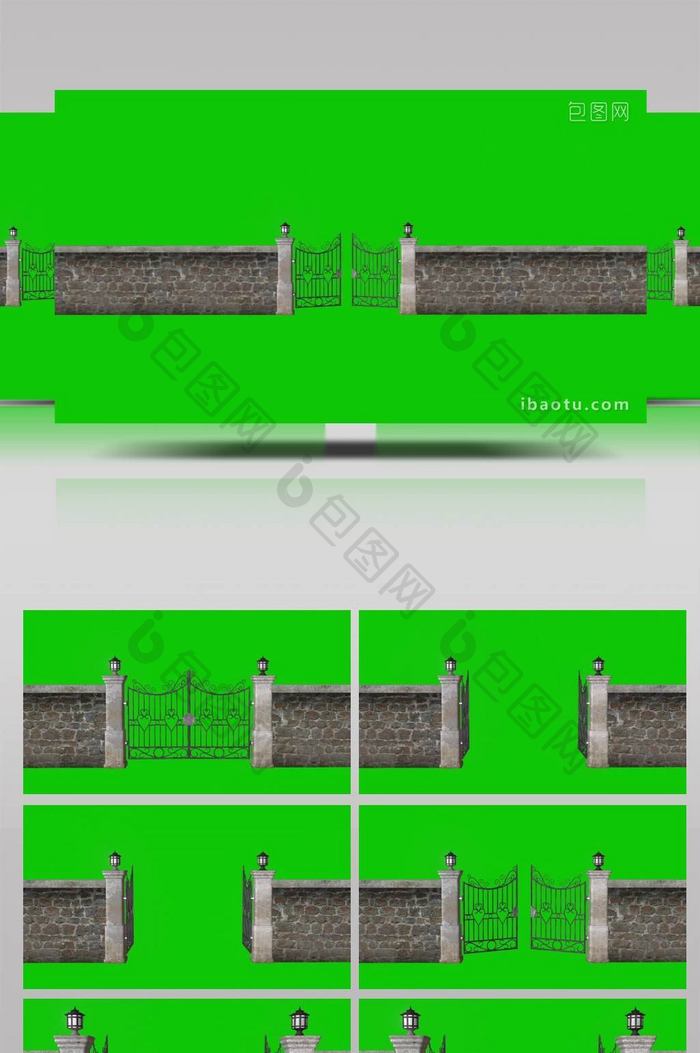 绿色抠像墙体铁门打开合成视频