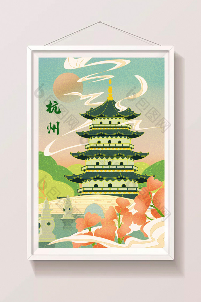 杭州雷峰塔城市地标建筑中国古风宝塔插画图片图片