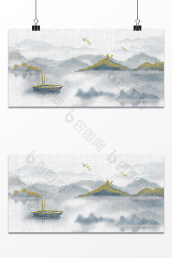 中华民族传统刺绣水墨山水背景图片