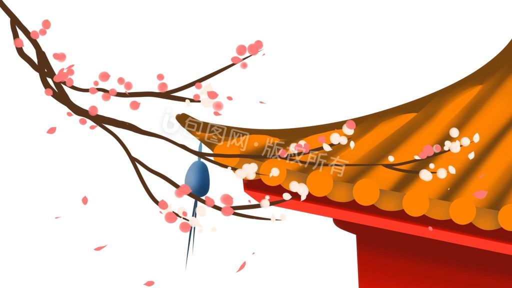 古风宫廷屋檐树枝小动画gif