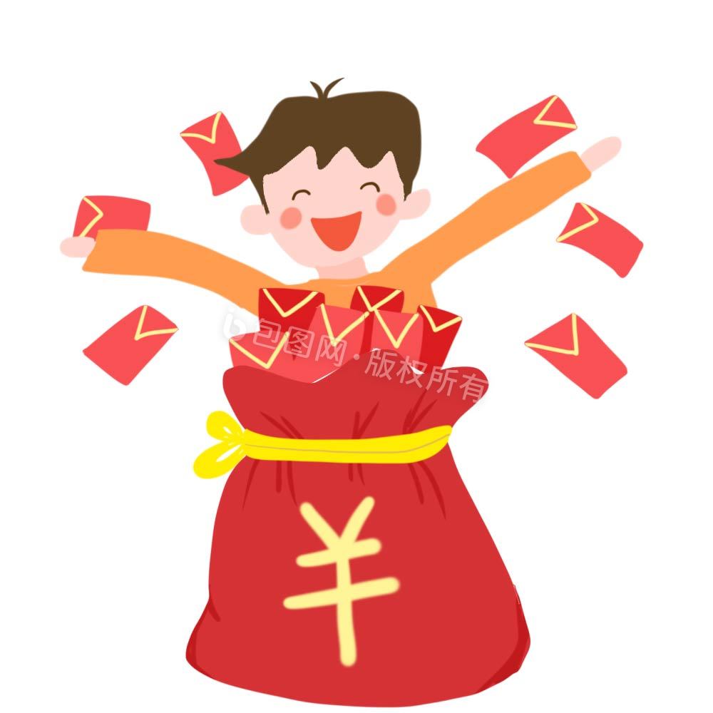 春节男孩发钱发红包小动画动图GIF图片