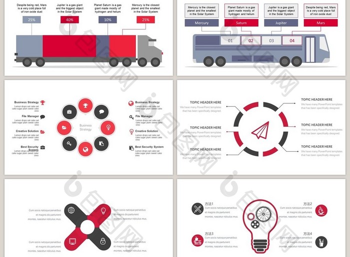 红色创意交通40页PPT图表合集