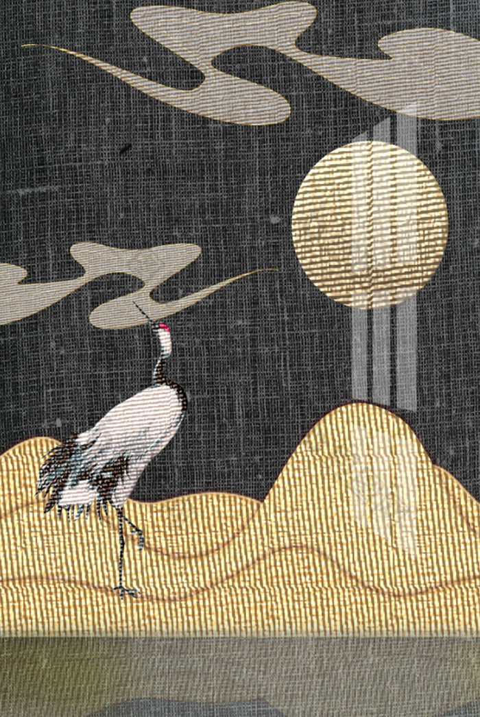 仙鹤山水中式装饰画