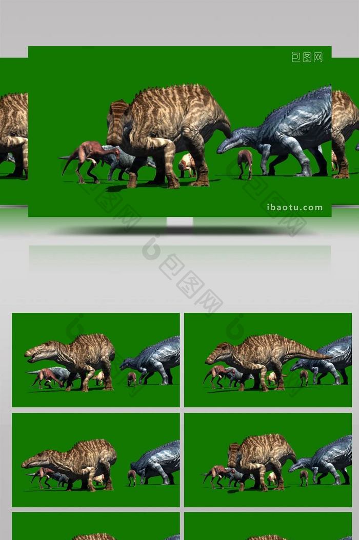 一群恐龙休息展示合成素材