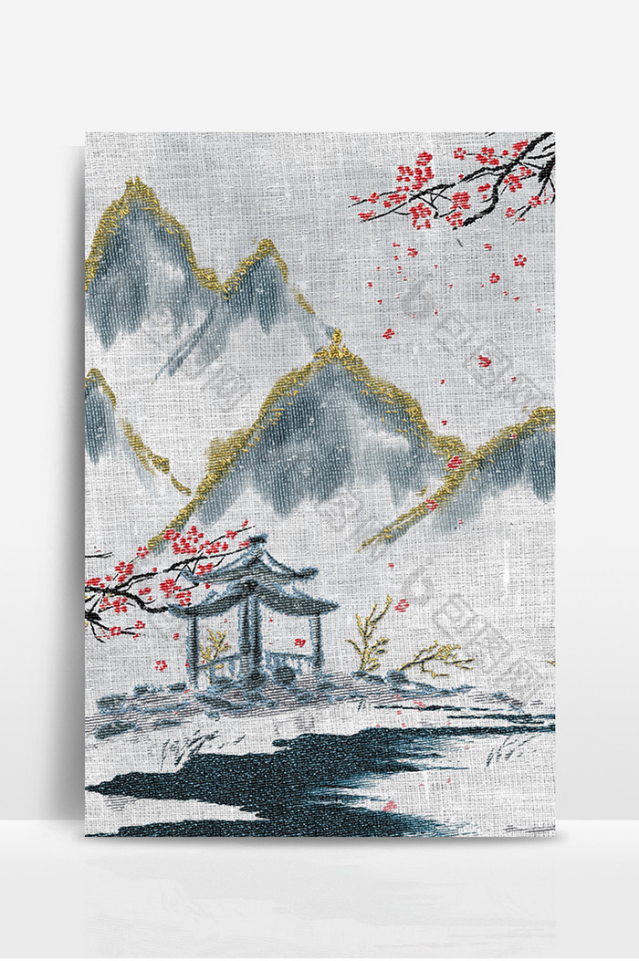中华古风传统刺绣水墨山峰梅花 背景下载 包图网 中华古风传统刺绣水墨山峰梅花 背景下载 包图网